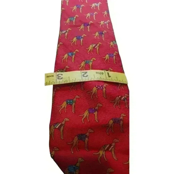 Vintage Neck Tie Cherey Red Silk Dogs Wearing Sweaters Pure Silk Made Italy - Picture 5 of 7